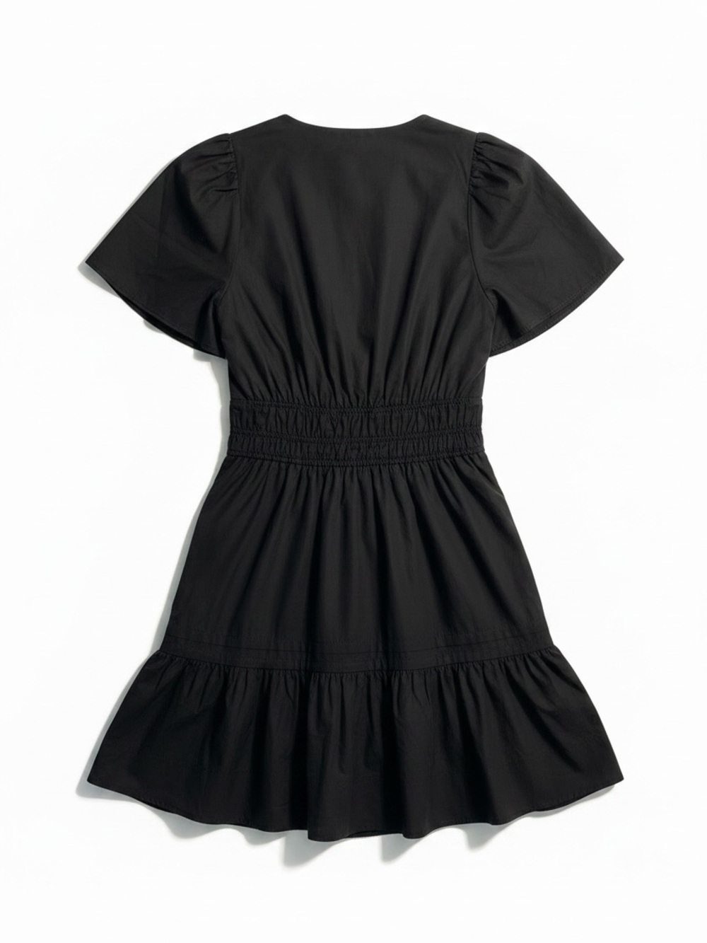 Anthropologie Somerset Mini Dress Womens Medium Black Shirred Waist V-Neck - Picture 6 of 11